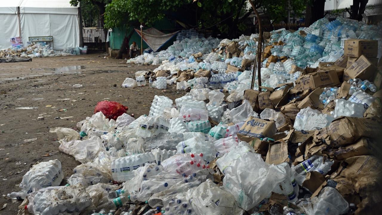 Heaps of mineral water bottles were lying inside and outside the protest site, and some people were seen picking them up